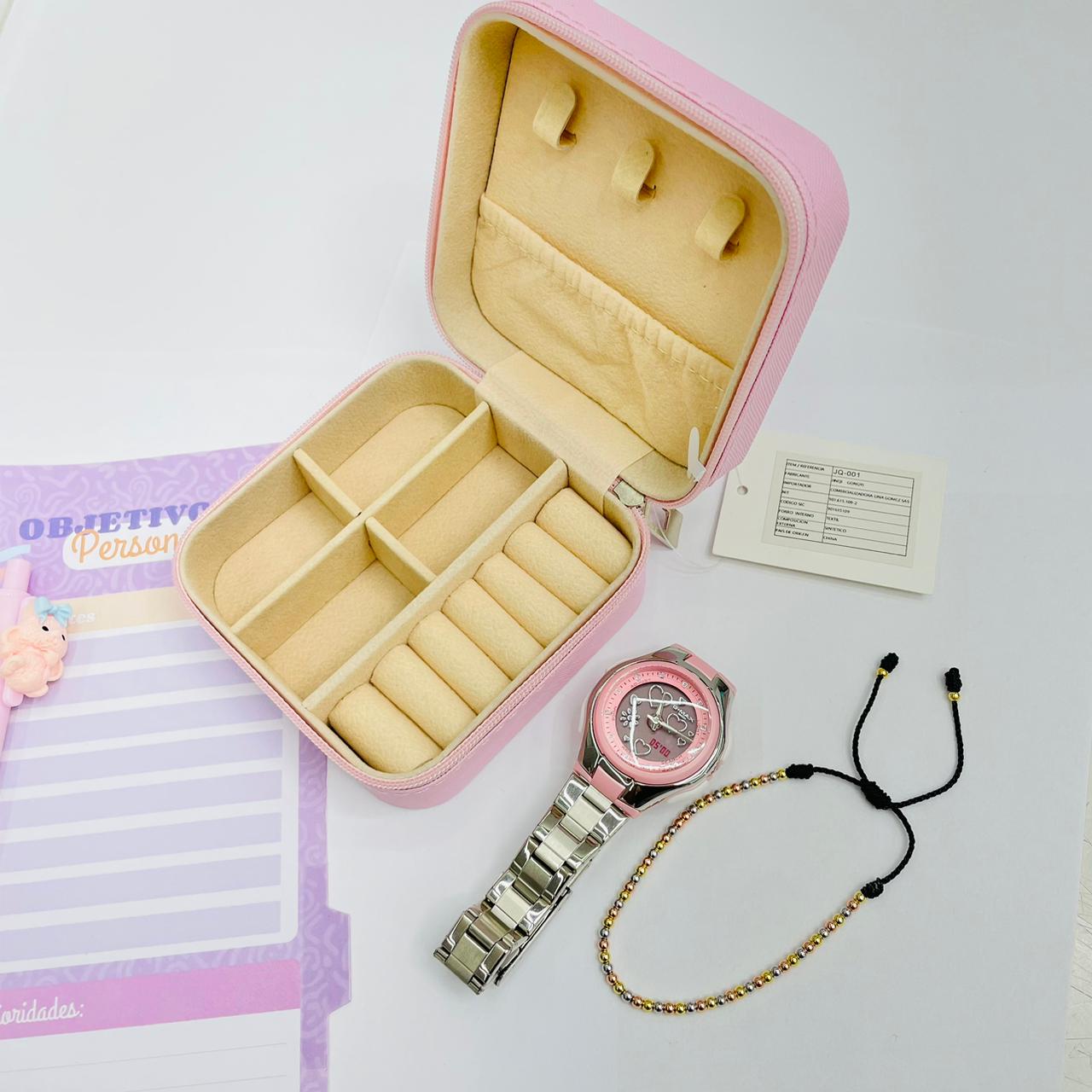 Glamour Rosa – Reloj, Pulsera y Joyero para Dama